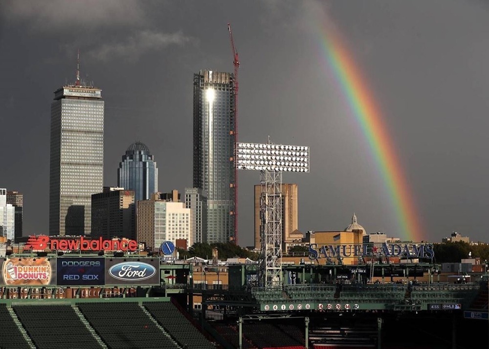 A rainbow over Boston’s Four Seasons Hotel & Private Residences, One Dalton Street