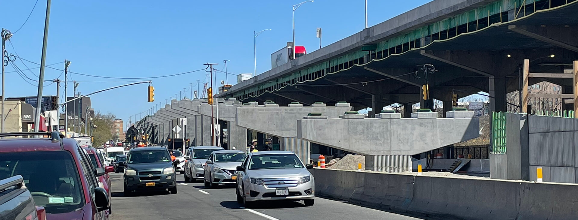 Cars driving on freeway. Hunts Point Interstate.