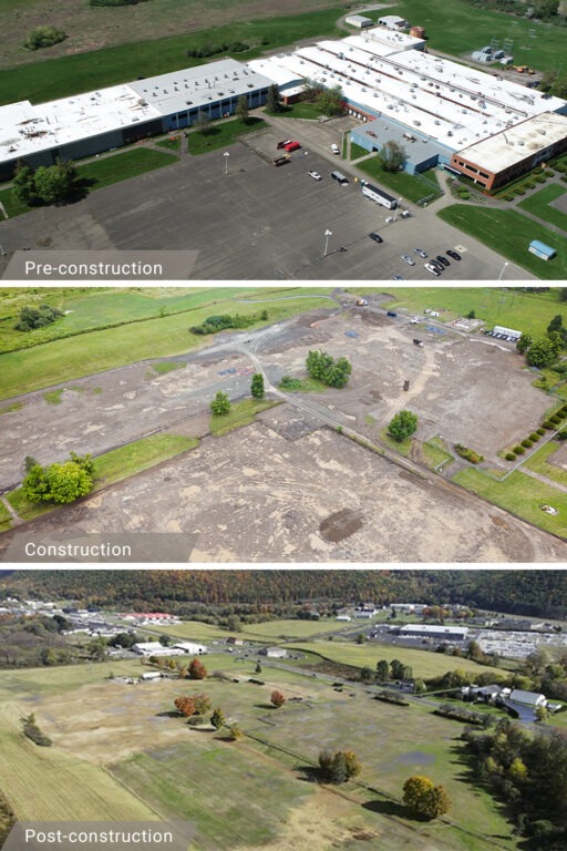 Before, during, and after a site transformation in New York.